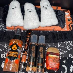 Bath & Body Works halloween candy corn lip gloss, spa headband and sanitizer set